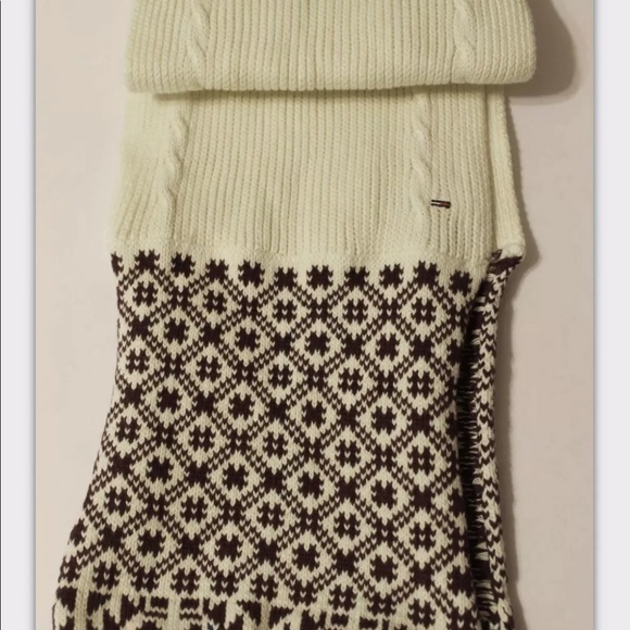 Hilfiger Denim Men Scarf Cable Knit Tribal Design 100% Cotton Cream - Picture 2 of 6